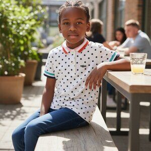 Lacoste Boys White Polka Dot Short Sleeve Polo Shirt Size Small